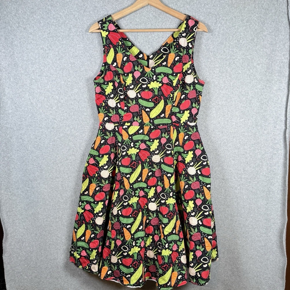 Eva Rose Vegetable Dress Pinup Rockabilly L Skater Whimsy Retro Stretch Strappy